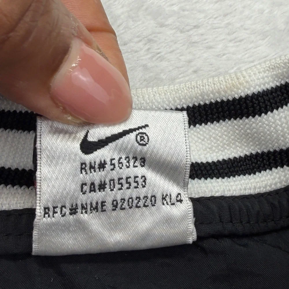 Vintage 90s Nike Windbreaker Sz L Black V-Neck Pullover Striped Trim Swoosh EUC